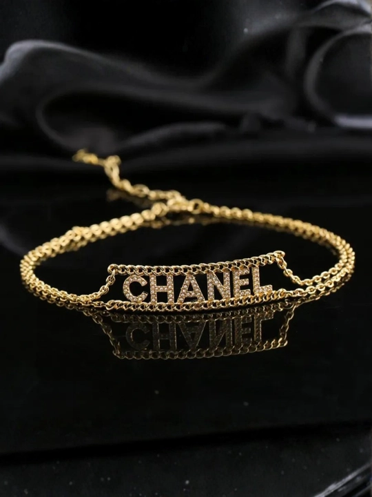 Ayollar uchun brend uslubidagi tilla rang choker, nafis taqinchoq, marjon va zanjir marjon