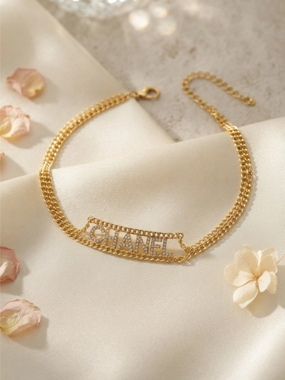 Ayollar uchun brend uslubidagi tilla rang choker, nafis taqinchoq, marjon va zanjir marjon