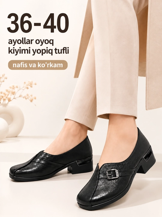Ayollar kuzgi klassik tuflisi, qulay qalin poshna, keng oyoqqa mos, 36–40 - 