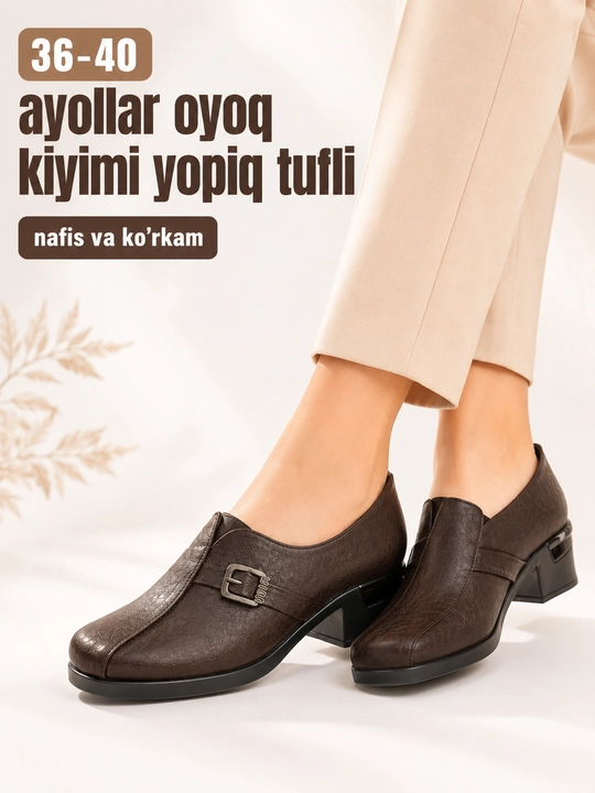 Ayollar kuzgi klassik tuflisi, qulay qalin poshna, keng oyoqqa mos, 36–40 - 