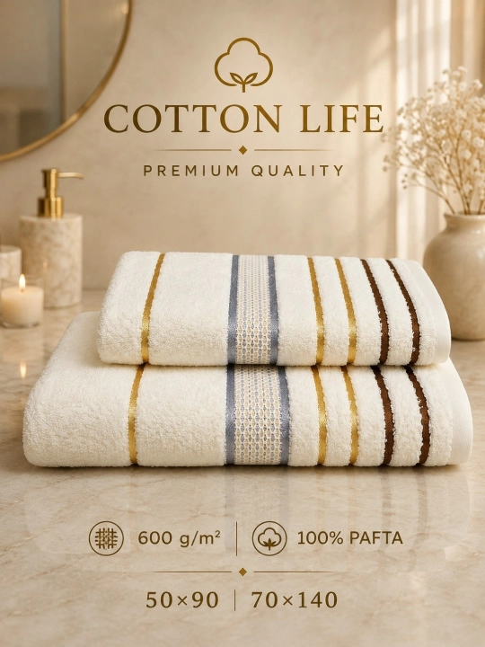 COTTON LIFE Полотенце для лица и бани - 600 г/м² - 100% хлопок - 50×90 - 70×140
