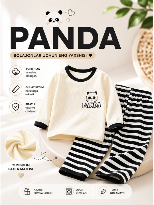 Kiyim to‘plami, paxta, uy kiyim, 1-5 yosh, pijama bollalar kiyimi - 
