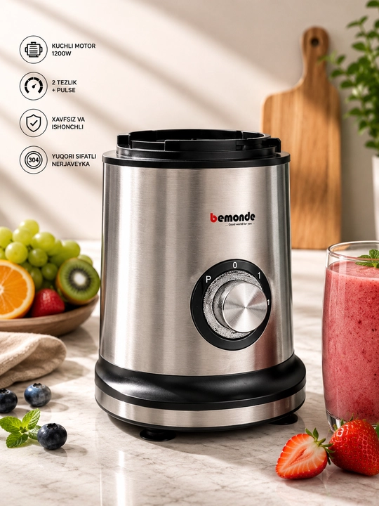 Bemonde BM-BL1051 - Statsionar blender, 2,2 litr, 1000 Vt, 6 ta po‘lat pichoq