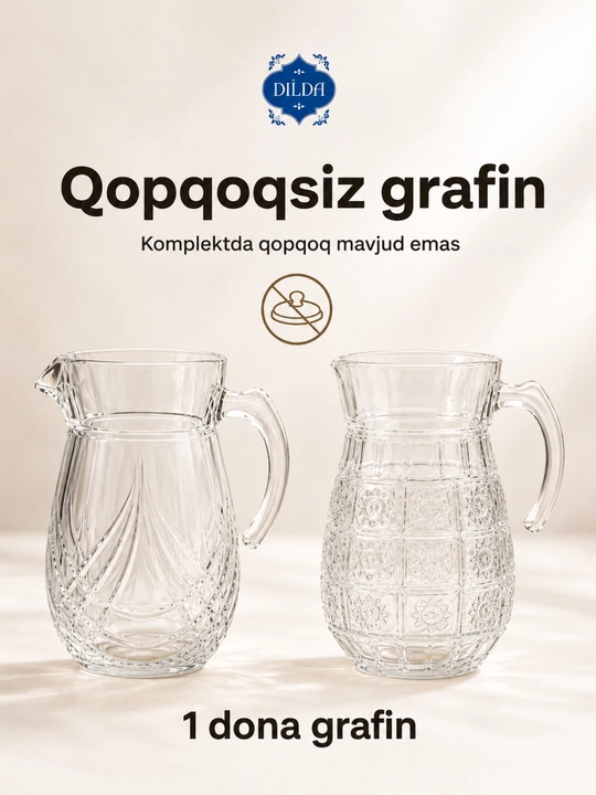 Shisha grafin dekanter metall qopqoqli suv, sharbat, limonad uchun servis idishi uyga