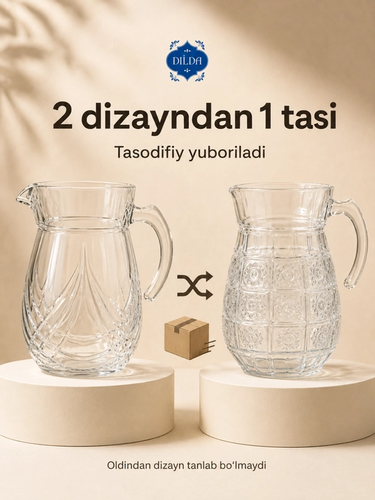 Shisha grafin dekanter metall qopqoqli suv, sharbat, limonad uchun servis idishi uyga