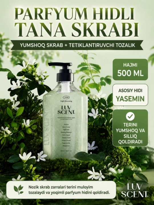 LUV SCENT Scrub Body Wash — tana uchun 2 tasi 1 da gel-skrab, 500 ml - 
