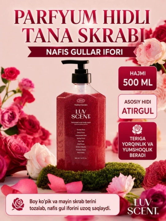 LUV SCENT Scrub Body Wash — tana uchun 2 tasi 1 da gel-skrab, 500 ml - 
