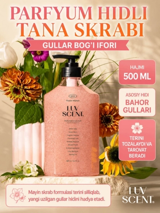 LUV SCENT Scrub Body Wash — tana uchun 2 tasi 1 da gel-skrab, 500 ml - 