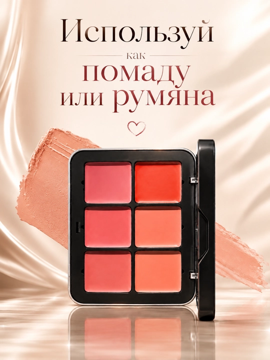 Палетка для макияжа, 5 в 1 – румяна, контуринг, консилер, тени и помада, 12 оттенков