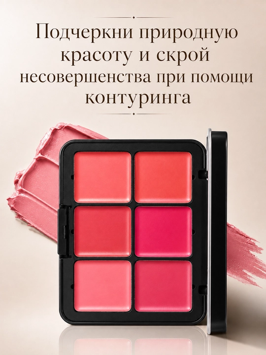 Палетка для макияжа, 5 в 1 – румяна, контуринг, консилер, тени и помада, 12 оттенков