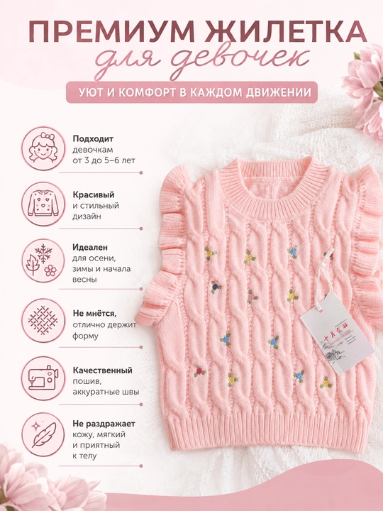 Жилетка для девочек с мелкими цветами, нежная и красивая