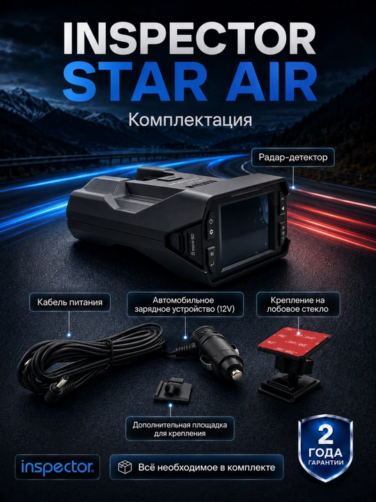 Сигнатурный радар-детектор Inspector Star Air, Wi-Fi, 2LNA усилитель, база Узбекистана