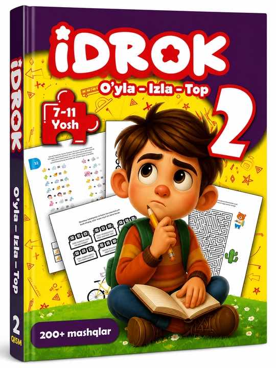 IDROK 7–11 yosh 2-qism — IQ rivojlantiruvchi 200+ mashqli rangli kitob - 