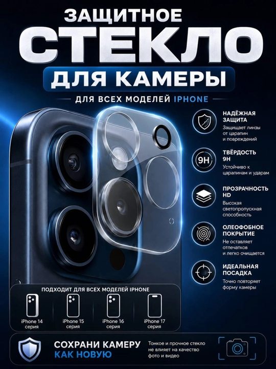 Защитное стекло для камеры iPhone 14 pro, 14 pro max,  13 pro max, 13 pro - 