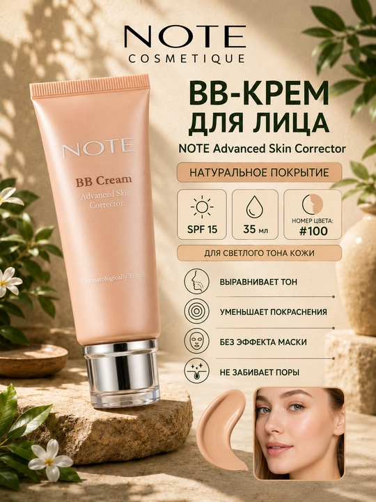 BB крем NOTE Advanced Skin Corrector SPF15 35 мл, тон для лица, натуральное покрытие - 