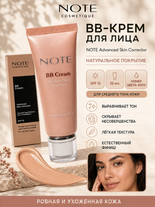 BB крем NOTE Advanced Skin Corrector SPF15 35 мл, тон для лица, натуральное покрытие - 
