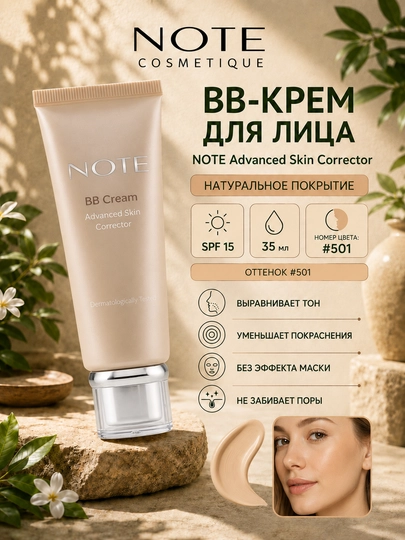 BB крем NOTE Advanced Skin Corrector SPF15 35 мл, тон для лица, натуральное покрытие - 