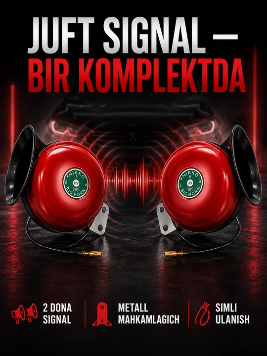 Avtomobil signali MAROCO SIGNAL, 2 dona, 12V, qizil-qora, o‘rnatish komplekti bilan
