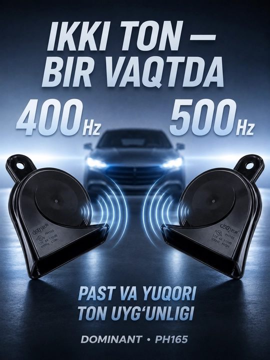 Avtomobil signali DOMINANT ODL165, 12V, ikki tonli 400/500 Hz, qora, 1 to‘plam