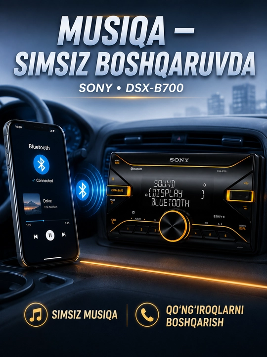 Avtomobil magnitolasi Sony DSX-B700, Bluetooth, 2-DIN, 4x55W, qora, EXTRA BASS