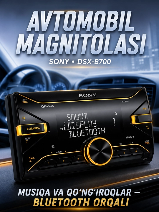 Avtomobil magnitolasi Sony DSX-B700, Bluetooth, 2-DIN, 4x55W, qora, EXTRA BASS - 