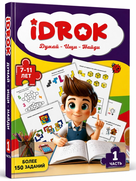 Rivojlantiruvchi kitob IDROK «O‘yla – Izla – Top», 7–11 yosh, 1-qism, rus tilida - 