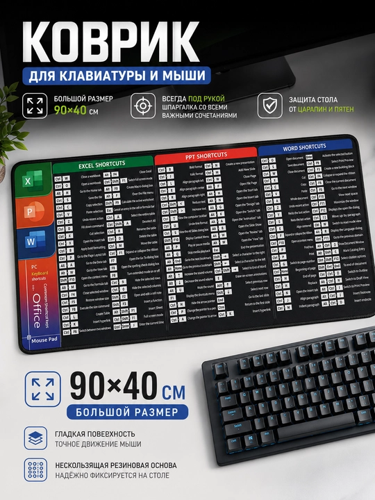Katta stol uchun gilamcha, klaviatura uchun gilamcha 90x40 sm - 