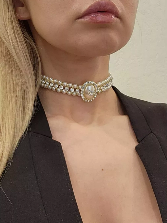 Ayollar uchun brend uslubidagi tilla rang choker, nafis taqinchoq, marjon va zanjir marjon