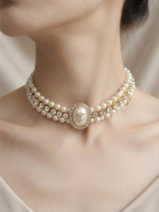 Ayollar uchun brend uslubidagi tilla rang choker, nafis taqinchoq, marjon va zanjir marjon