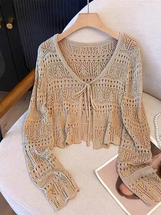 Ayollar uchun to'rli kardigan, kuzgi yupqa kofta - 