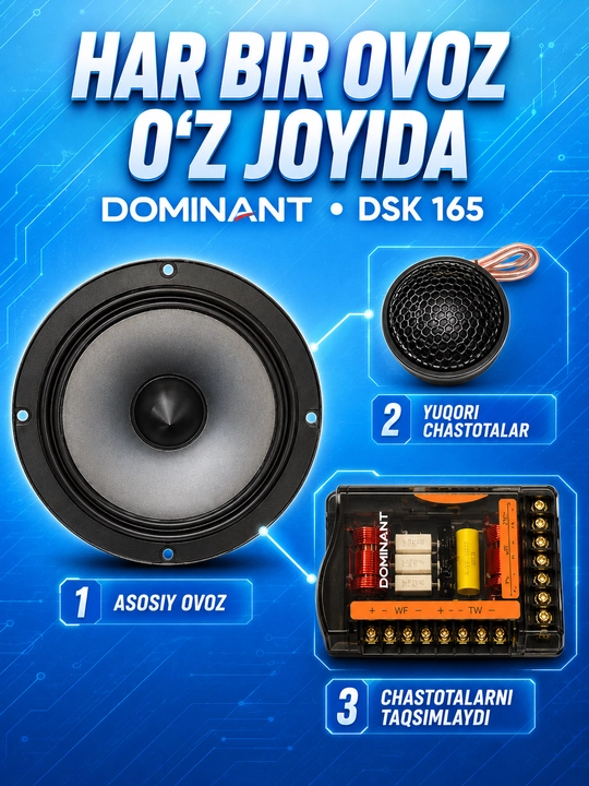 Avto kalonka DOMINANT DSK 165, 250W, 4 Ohm, 16.5 sm, komponent akustika komplekti