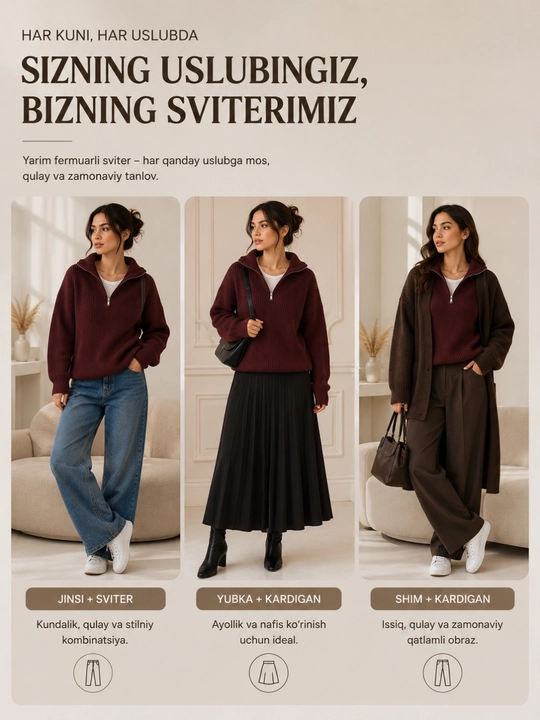 Oversize kofta poluzamok ayollar uchun, qishki sviter