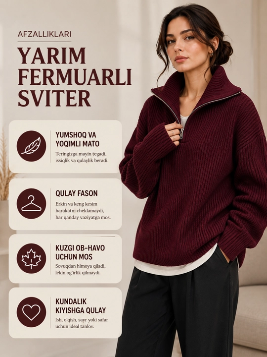 Oversize kofta poluzamok ayollar uchun, qishki sviter