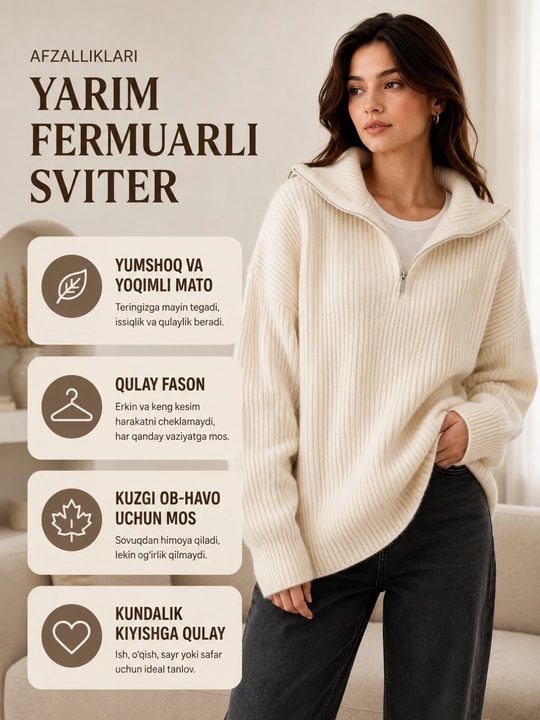 Oversize kofta poluzamok ayollar uchun, qishki sviter