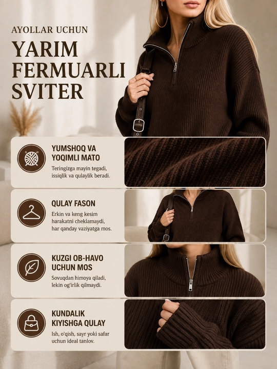 Oversize kofta poluzamok ayollar uchun, qishki sviter