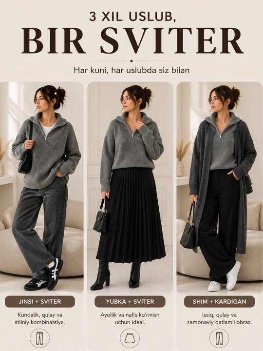 Oversize kofta poluzamok ayollar uchun, qishki sviter