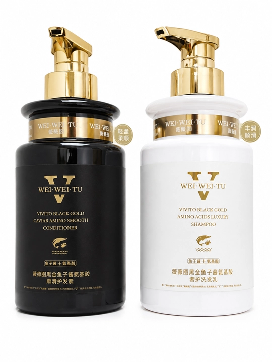 Wei Wei Tu Black Gold Caviar soch to‘plami, shampun va konditsioner, 2 ta 1 da