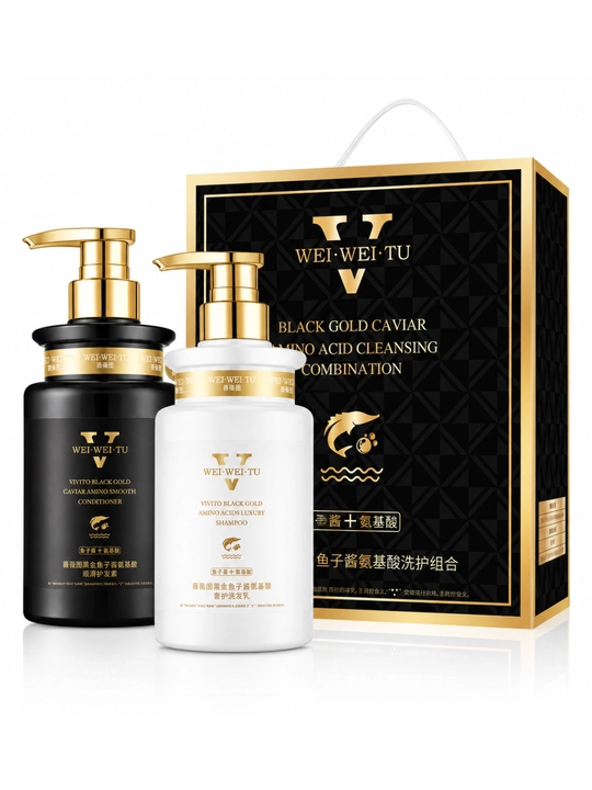 Набор для волос Wei Wei Tu Black Gold Caviar, шампунь и кондиционер, 2 в 1 - 