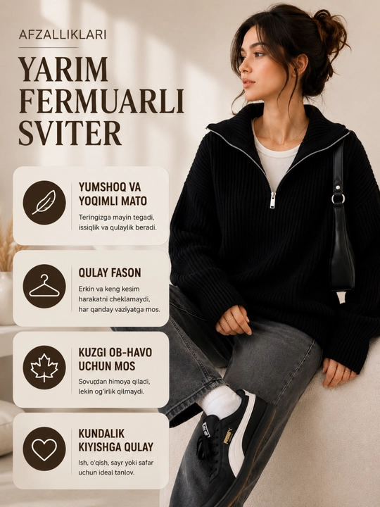 Oversize kofta poluzamok ayollar uchun, qishki sviter