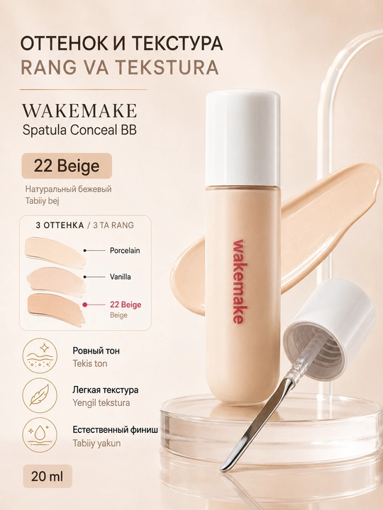 WAKEMAKE BB-konsileri Spatula Conceal BB 22 Beige SPF30 PA++ 20 ml