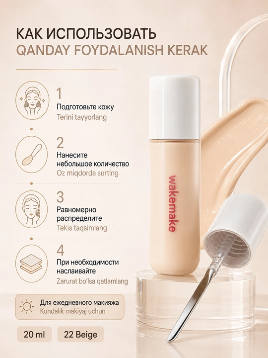 WAKEMAKE BB-konsileri Spatula Conceal BB 22 Beige SPF30 PA++ 20 ml