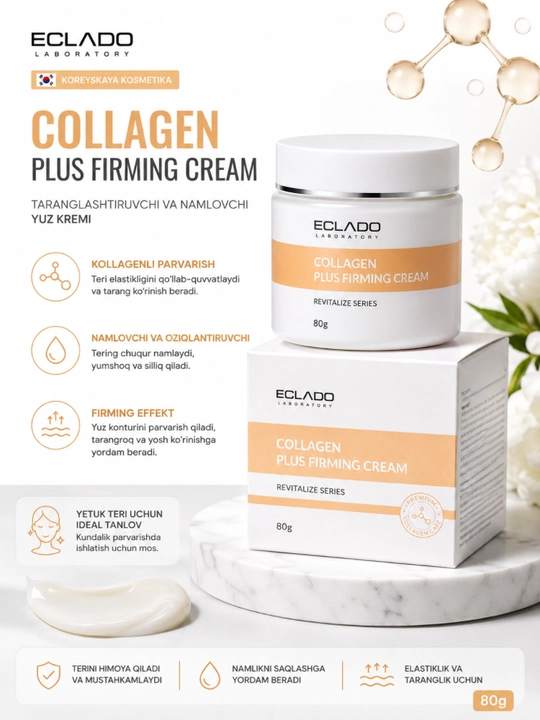 ECLADO Collagen Plus Firming Cream kollagenli yuz kremi taranglashtiruvchi, 80 g - 