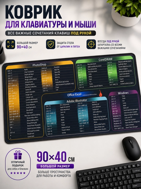 Katta stol uchun gilamcha, klaviatura uchun gilamcha 90x40 sm - 