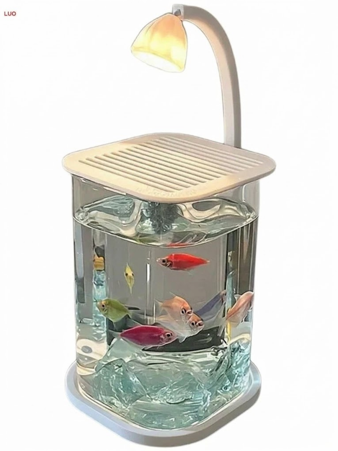 Mini akvarium, Stol usti mini akvariumi, LED yoritgich, moviy kristallar bilan, AquaGlow