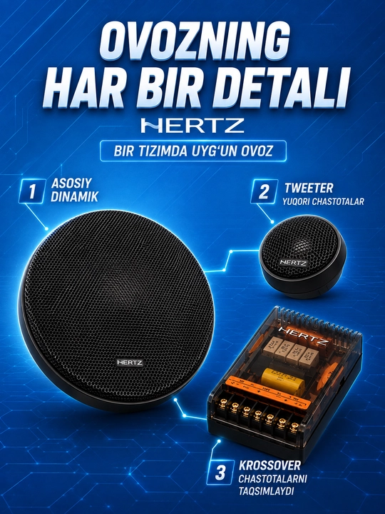 Колонки HERTZ для авто, компонентная акустика, 2 динамика, твитеры и кроссоверы