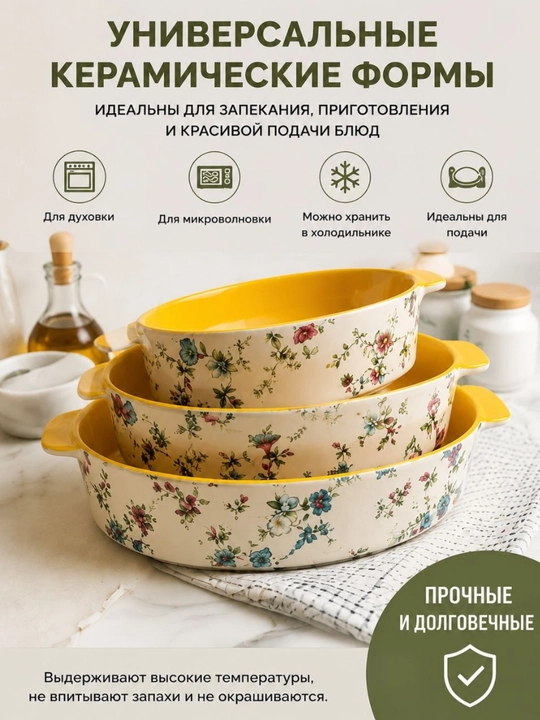 Керамическая форма для запекания 2 л, универсальная