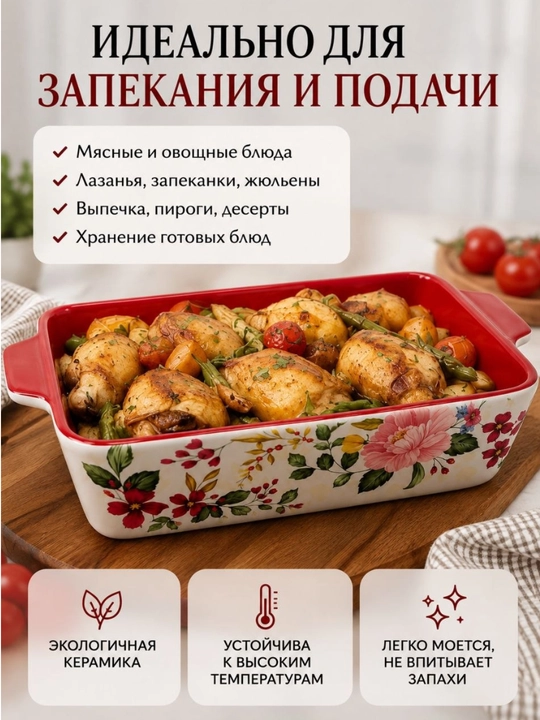 Керамическая форма для запекания 2 л, универсальная