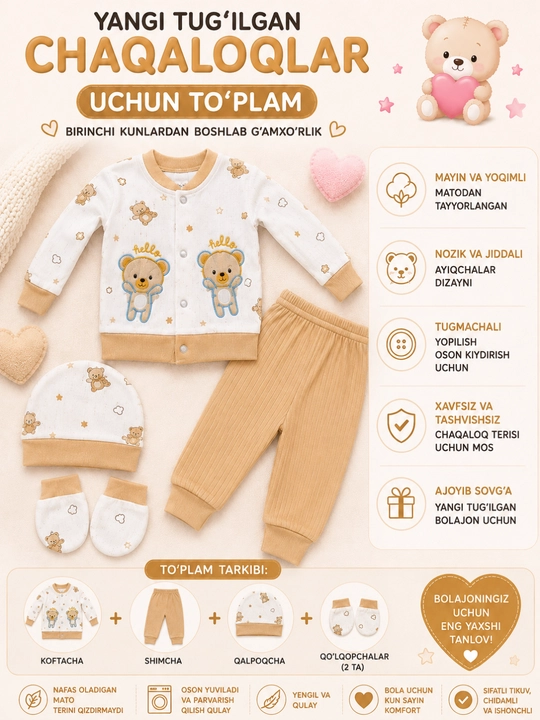 Комплект одежды для новорождённых, 4 предмета, набор для малыша