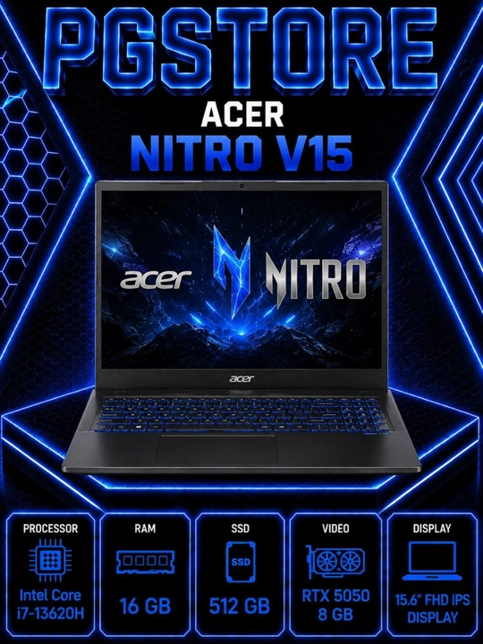 Ноутбук Acer Nitro V15 Intel Core i7-13620H RAM 16GB SSD 512GB RTX 5050 8GB 15.6" FHD IPS - 