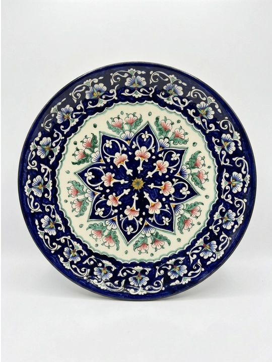 Rishton sopol lagani 32 sm, qo‘lda ishlangan «Qora Qalam» naqshli milliy idish